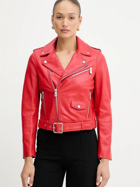 Pinko ramoneska skórzana damska kolor czerwony przejściowa 103897 A21L - zdjęcie produktu nr 1