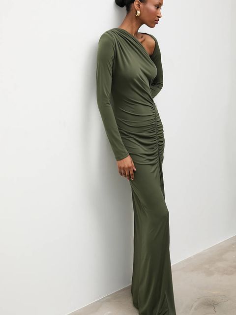 Answear.LAB sukienka kolor zielony maxi dopasowana