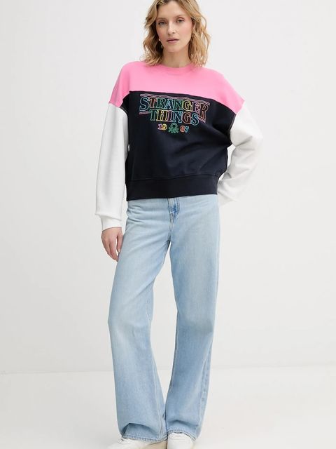 United Colors of Benetton bluza bawełniana dziecięca x Stranger Things damska kolor granatowy wzorzysta 33NVD10BB - zdjęcie produktu nr 2