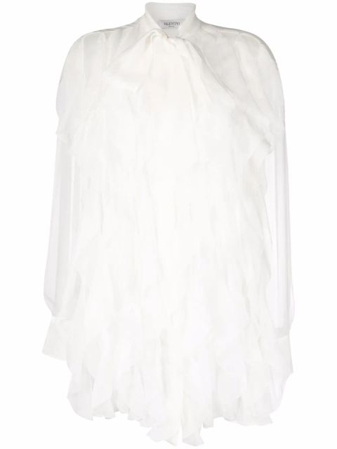 Valentino Garavani sheer ruffle-embellished silk blouse - White