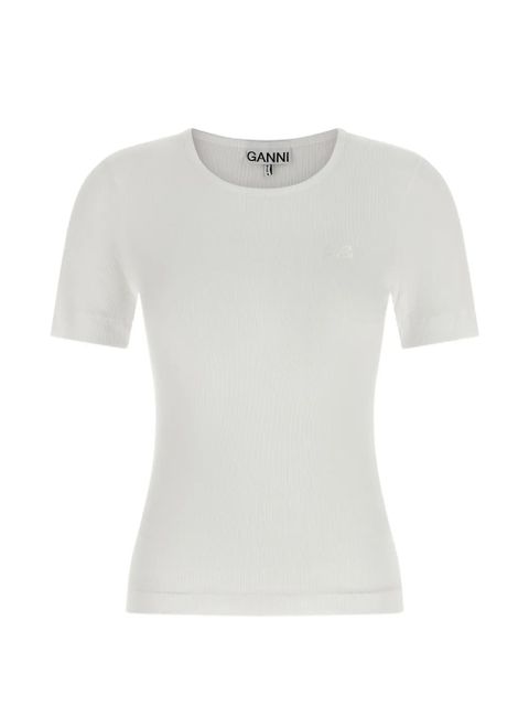 GANNI ribbed logo-embroidered T-shirt - White - zdjęcie produktu nr 1