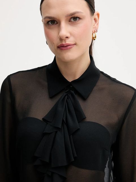 Sisley koszula damska kolor czarny regular z kołnierzykiem klasycznym 5NOXLQ09T