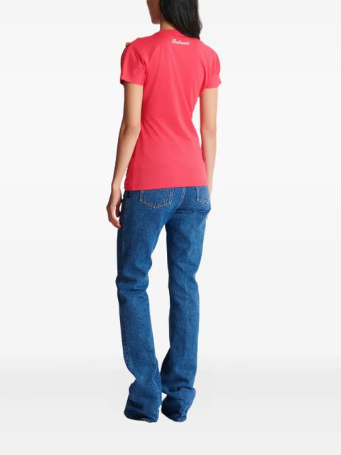 Balmain draped-detail button T-shirt - Pink