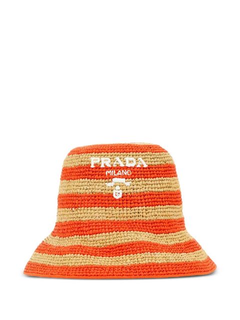 Prada striped raffia bucket hat - Neutrals
