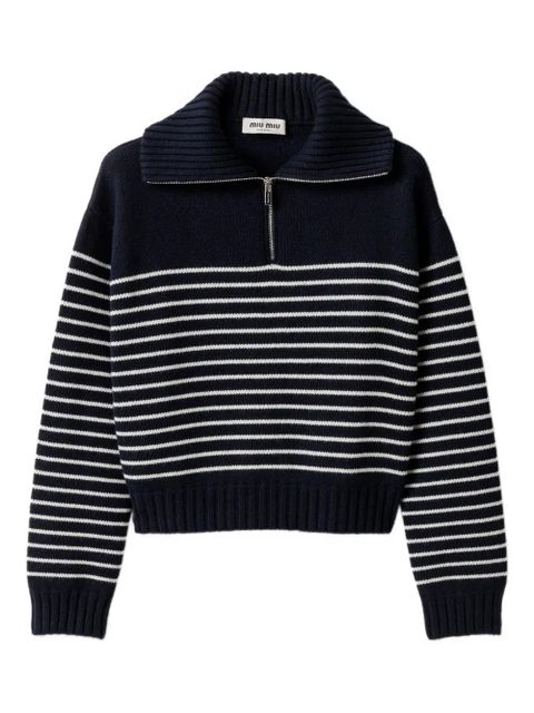 Miu Miu ribbed-collar striped sweater - Blue - zdjęcie produktu nr 1