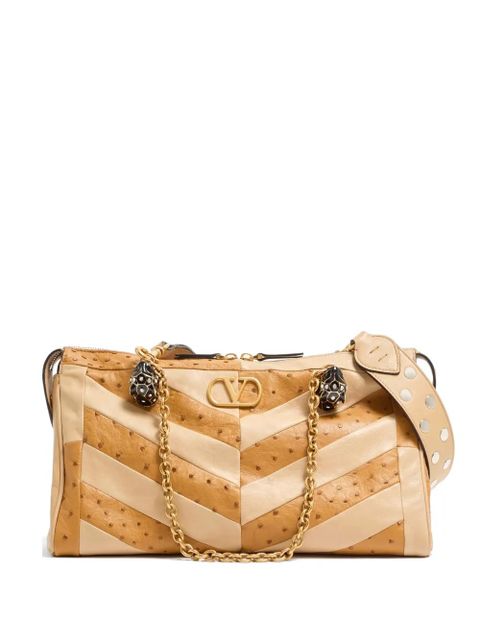 Valentino Garavani Panthea medium shoulder bag in ostrich and nappa leather with a chevron pattern - Neutrals - zdjęcie produktu nr 1