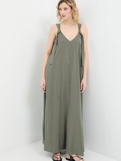 Answear.LAB sukienka kolor zielony maxi rozkloszowana