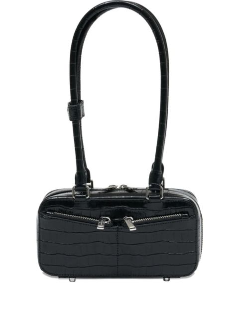 Self-Portrait crocodile-embossed leather shoulder bag - Black