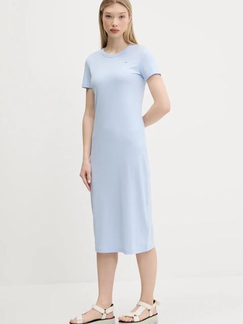 Tommy Jeans sukienka kolor niebieski midi rozkloszowana DW0DW19721