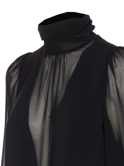 PINKO high-neck sheer-sleeve mini dress - Black