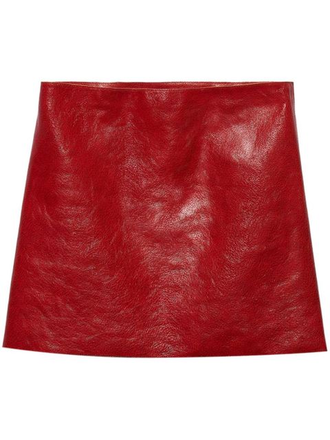 Prada cracked-effect leather mini skirt - Red - zdjęcie produktu nr 1