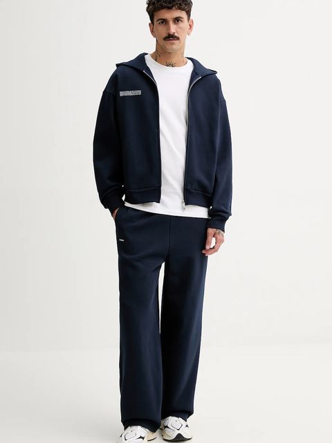 Pangaia bluza bawełniana kolor granatowy z kapturem gładka 10002675