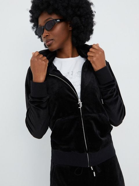 Juicy Couture bluza damska kolor czarny z kapturem gładka - zdjęcie produktu nr 2