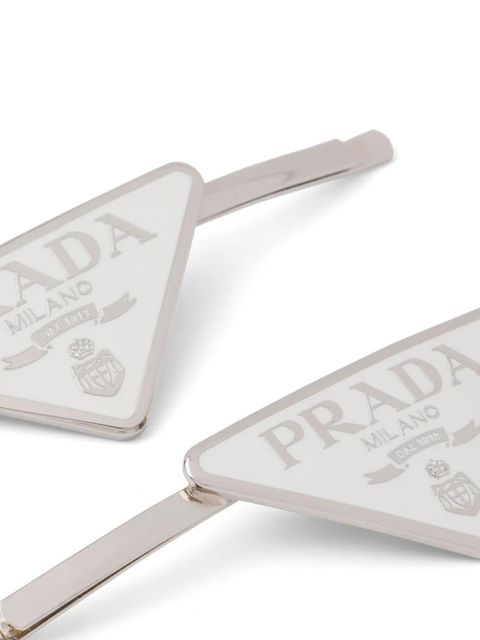 Prada triangle-logo hair clips (set of two) - White - zdjęcie produktu nr 2