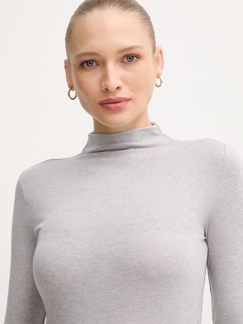 Mos Mosh longsleeve z domieszką wełny PETRI kolor szary z półgolfem 172890