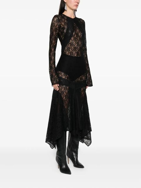 The Attico lace asymmetric-hem midi dress - Black