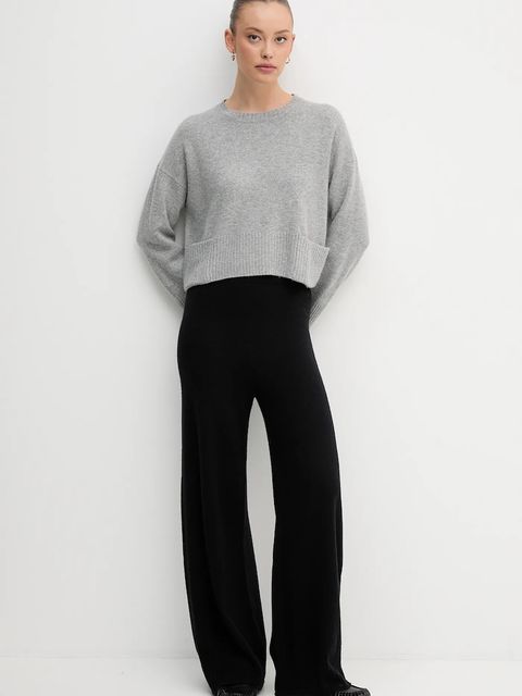 United Colors of Benetton spodnie z dodatkiem wełny damskie kolor czarny szerokie high waist 102HDF00Z