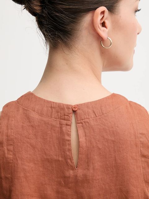 United Colors of Benetton bluzka lniana damska kolor brązowy gładka 5BMLDQ0BU