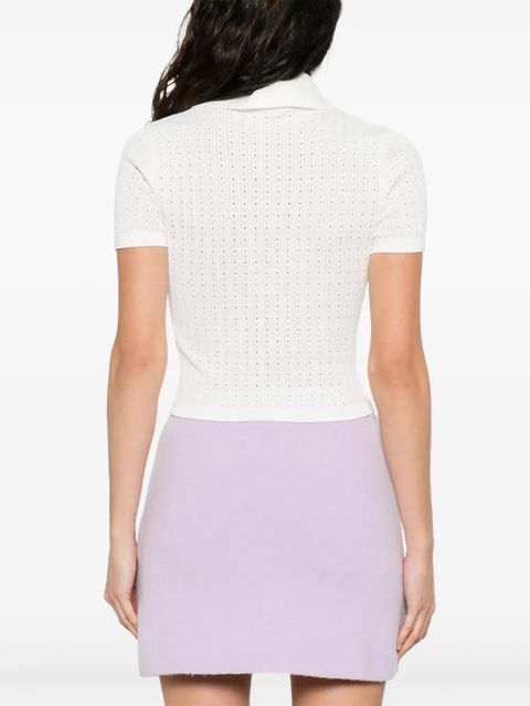 Self-Portrait pointelle-knit polo top - White