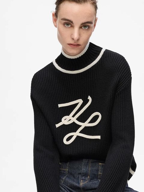 Karl Lagerfeld sweter wełniany damski kolor czarny z półgolfem A4W18051 - zdjęcie produktu nr 2