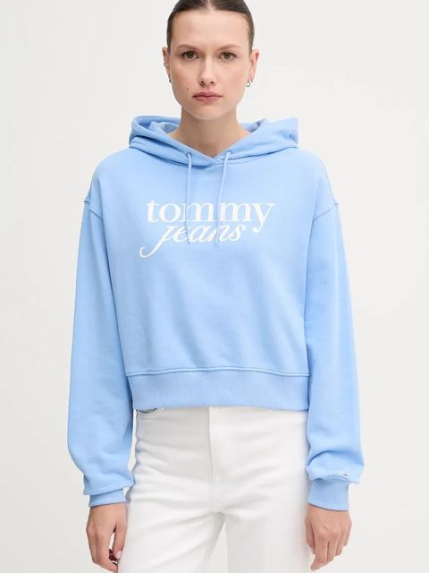 Tommy Jeans bluza bawełniana damska kolor niebieski z kapturem z nadrukiem DW0DW20306 - zdjęcie produktu nr 1