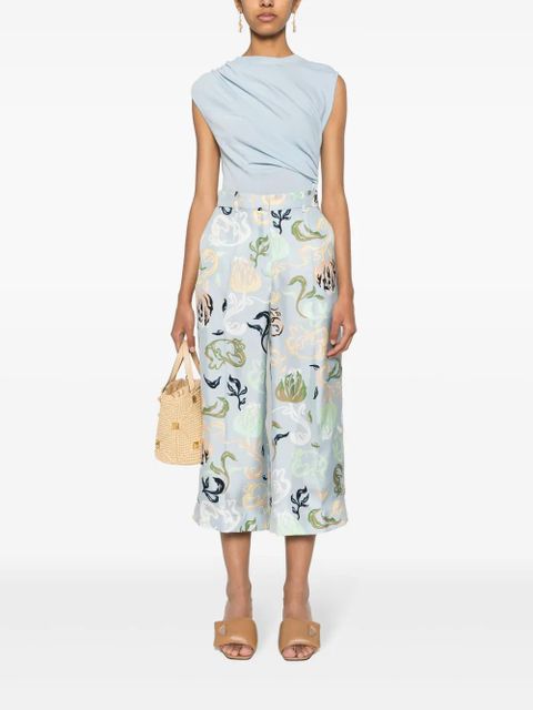 Lanvin graphic-print silk cropped trousers - Blue - zdjęcie produktu nr 2