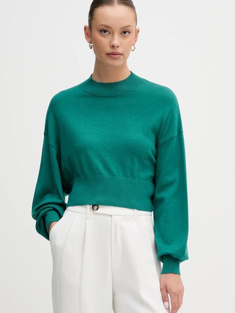 United Colors of Benetton sweter z dodatkiem wełny damski kolor zielony lekki z półgolfem 1Y6SD2041 - zdjęcie produktu nr 1