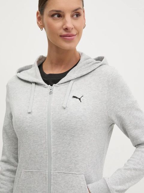 Puma bluza damska kolor szary z kapturem gładka 682406