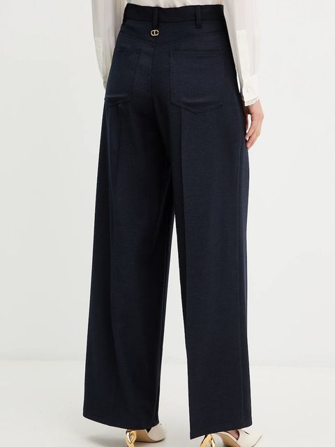 Twinset spodnie z dodatkiem wełny damskie kolor granatowy proste high waist 252TT212A