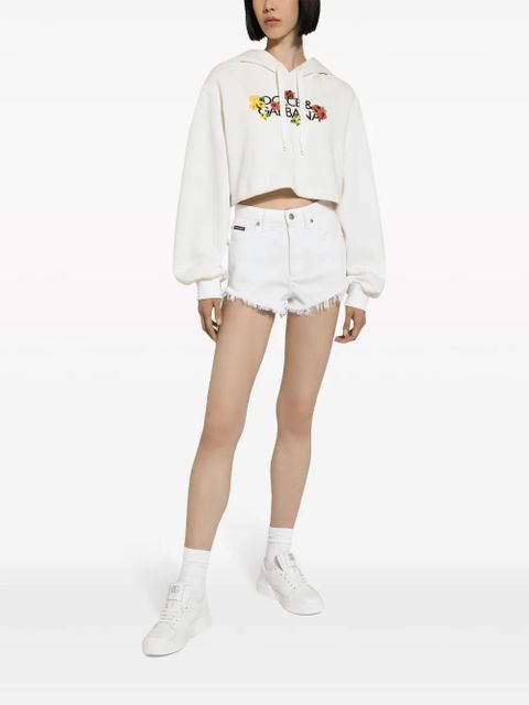 Dolce & Gabbana floral-logo cropped hoodie - White