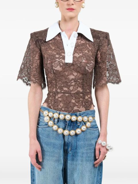 Rowen Rose lace short-sleeves polo shirt - Brown - zdjęcie produktu nr 1