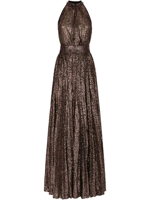 Dolce & Gabbana sequin-embellished halterneck gown - Brown - zdjęcie produktu nr 1