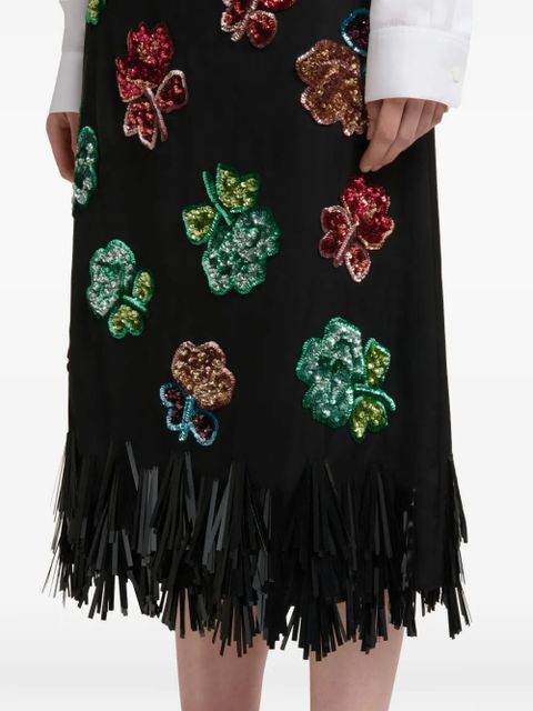 Marni sequin flower fringe skirt - Black