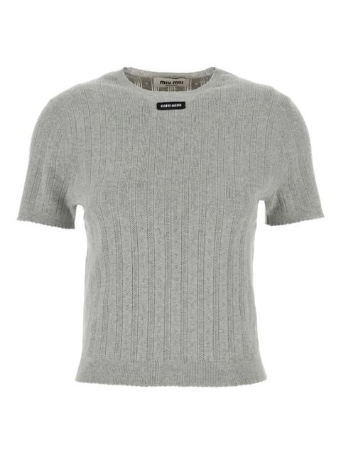Miu Miu short-sleeved ribbed-knit top - Grey - zdjęcie produktu nr 1