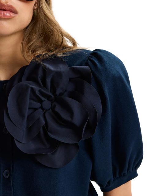 Essentiel Antwerp flower-brooch puffed-sleeve cardigan - Blue