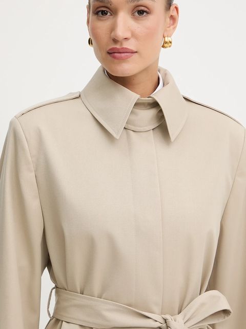 BOSS trencz wełniany damski kolor beżowy przejściowy 50543198