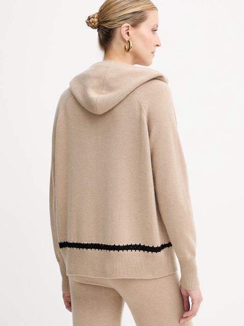 ERMANNO Firenze bluza wełniana damska kolor beżowy z kapturem z aplikacją 57TN037E54