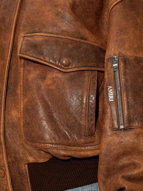 AMIRI pockets zip-up leather jacket - Brown