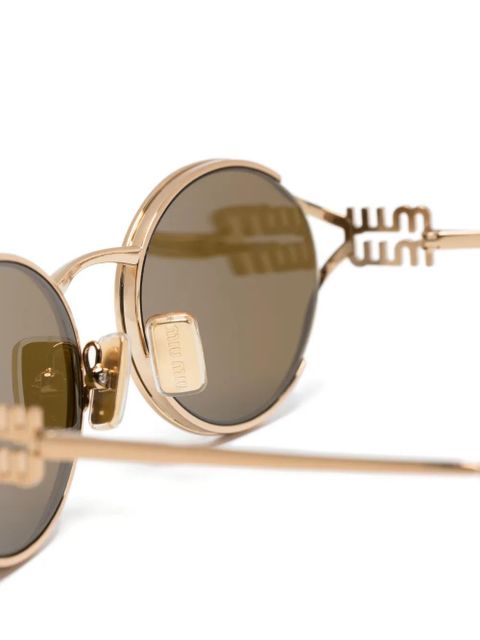 Miu Miu Eyewear Logo round-frame sunglasses - Gold