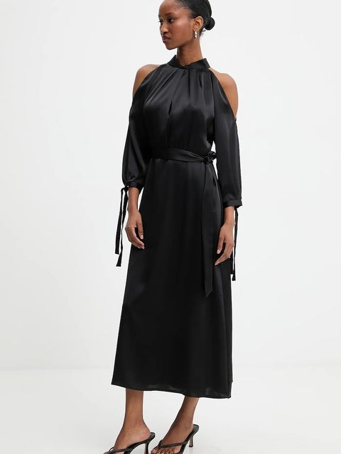 Answear.LAB sukienka kolor czarny midi rozkloszowana