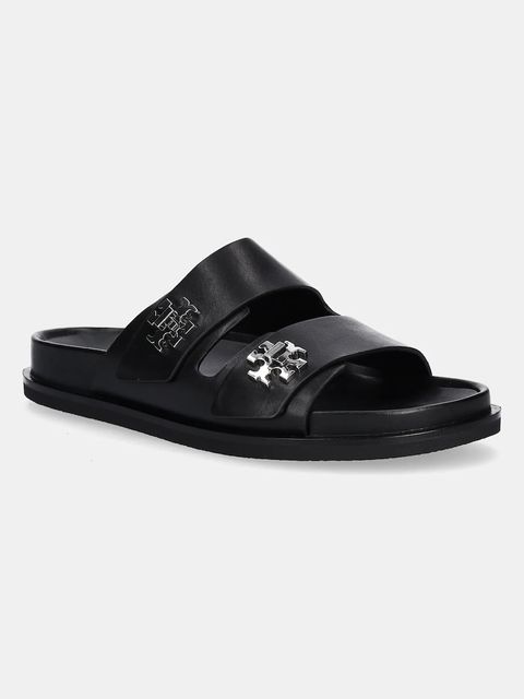 Tory Burch klapki skórzane T Lock Sport Slide damskie kolor czarny 175640-006 - zdjęcie produktu nr 1