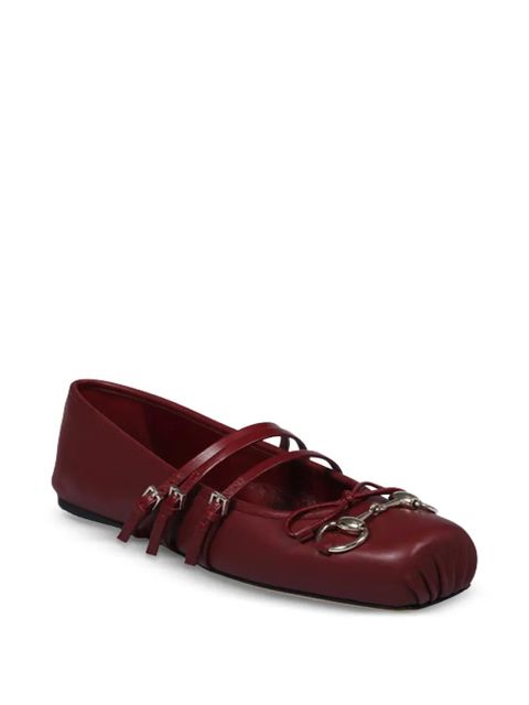 Gucci Horsebit bow-detail leather ballet flats - Red