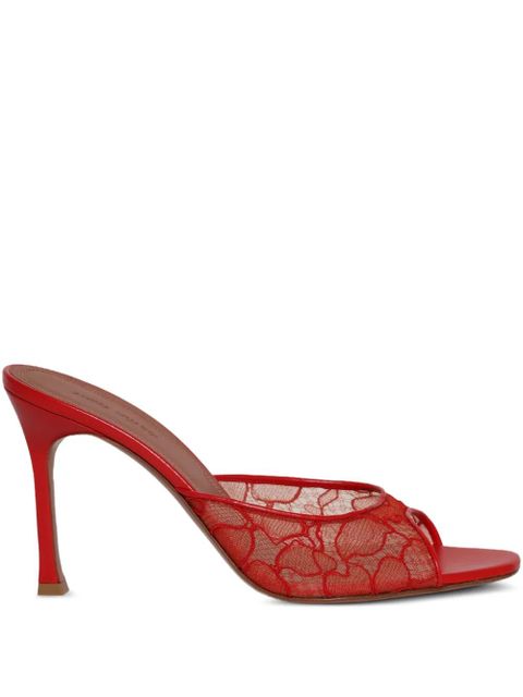 Amina Muaddi 95mm Alexa Lace Slipper sandals - Red - zdjęcie produktu nr 1