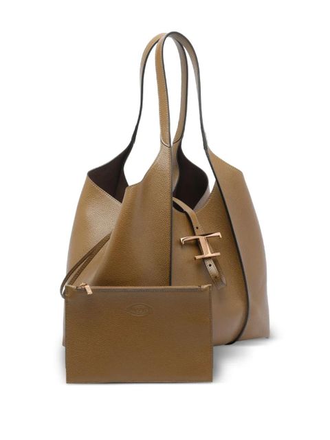 Tod's medium T-timeless calfskin leather tote bag - Brown