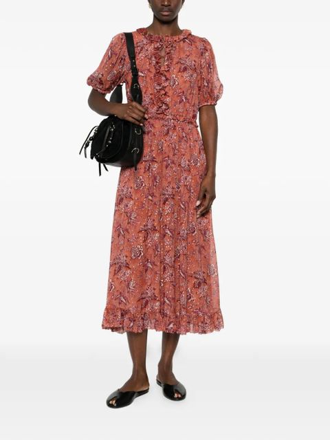 Ulla Johnson Rosamunde ruffled floral-pattern midi dress - Brown - zdjęcie produktu nr 2