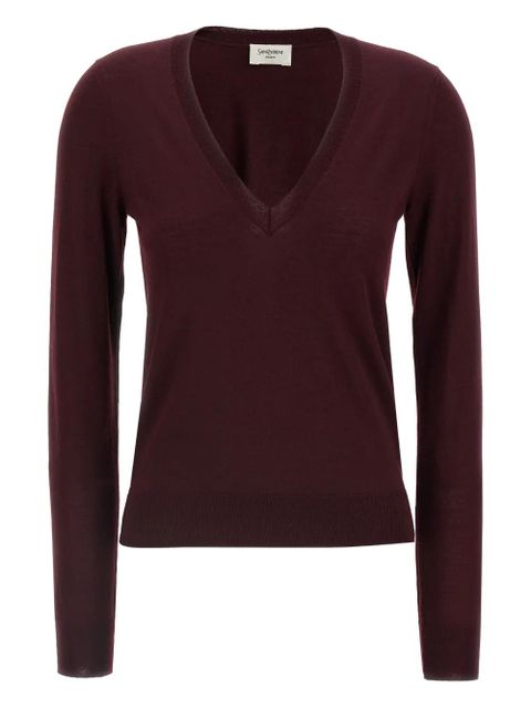 Saint Laurent plunge-neck cuffed-sleeve sweater - Red - zdjęcie produktu nr 1