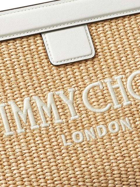 Jimmy Choo Avenue logo-embroidered woven clutch - Neutrals