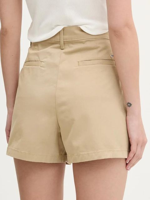 Tommy Jeans szorty damskie kolor beżowy gładkie high waist DW0DW21643