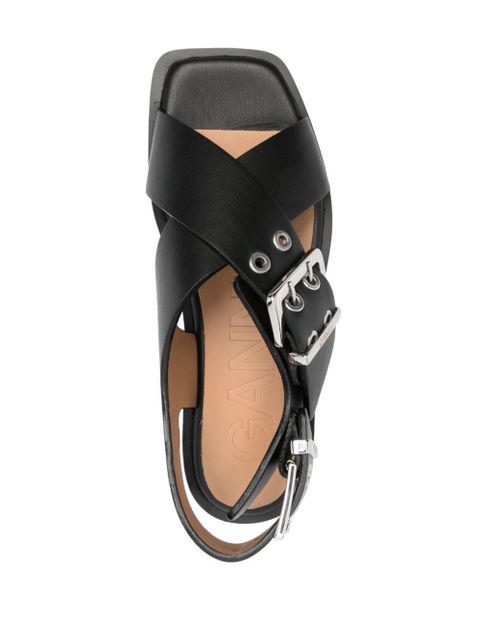 GANNI crossover-strap bucked sandals - Black