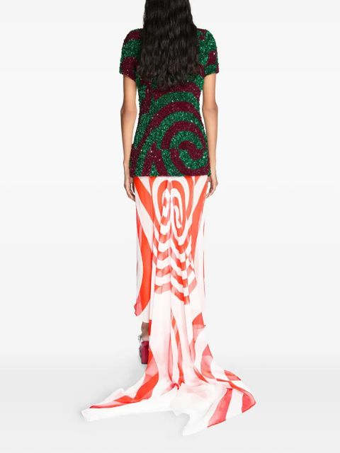 DRIES VAN NOTEN printed silk maxi skirt - Red